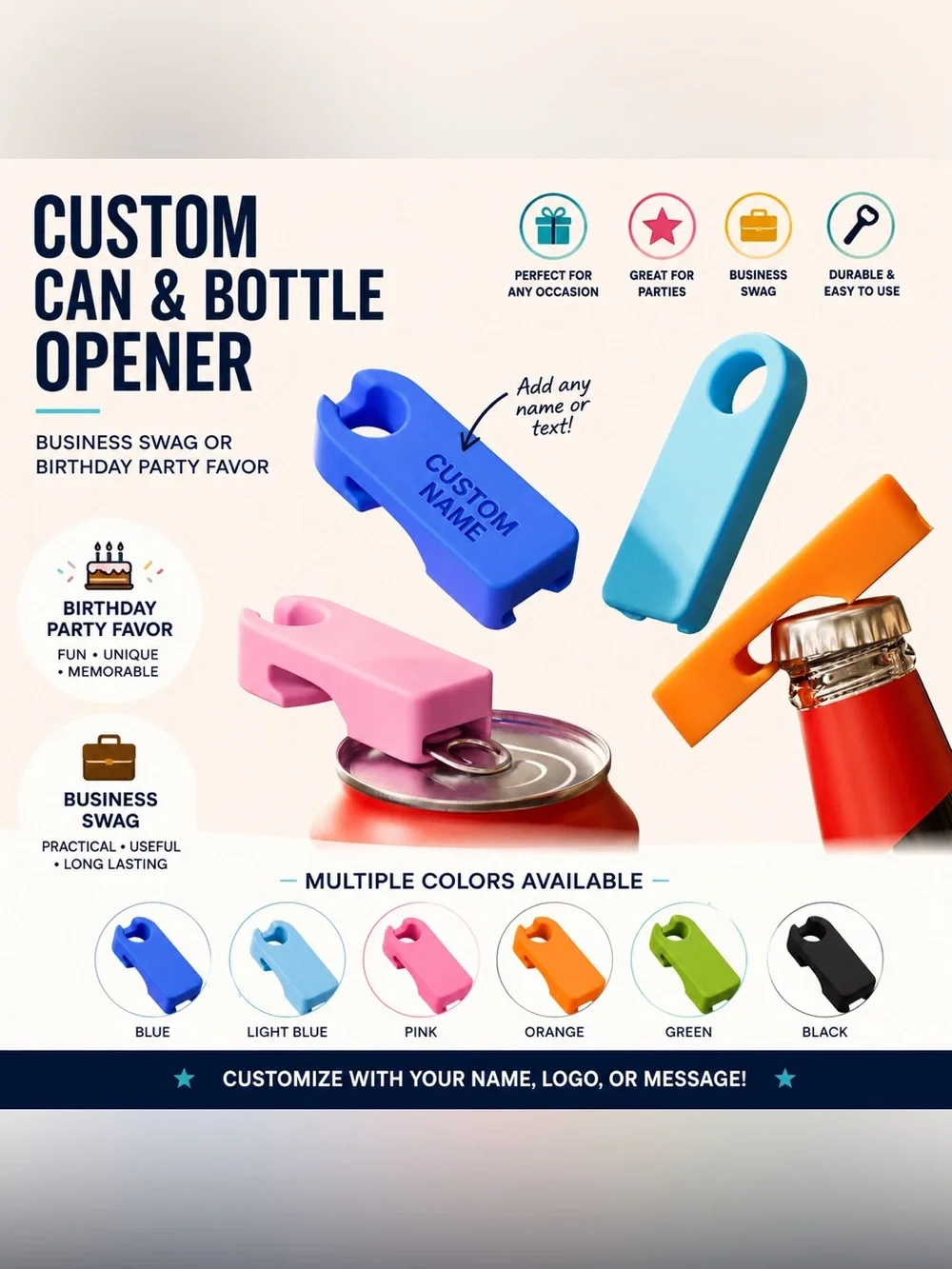 25ct Custom Can Bottle Opener Party Favor Business Swag 3D Print